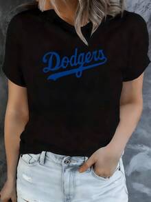 Blue Text Representing Youthful Energy And Sporting Spirit With Curved Letters That Evoke Movement And Modern Confidence Full Of Vitality, Comfortable White Casual Women's T-Shirt For Everyday Wear - 黑色 - 查看 8