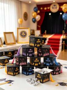 10pcs/30PCS Graduation Cap Gift Box, Graduation Candy Boxes Black Box With Gold Tassel, Desktop Decor, Suitable For Graduation Season, Graduation Party, Graduation Gift Packaging - View 9