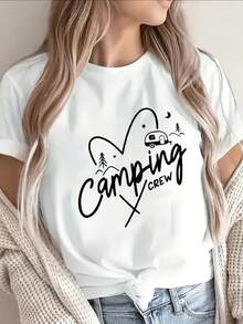 Camiseta de manga corta ligera y duradera con diseño de tulación de camping, i para actividades al e , perfectara excursiones naturistas y campamentos, que ofrece un uste cómodo para mujeres - Blanco - Ver 2