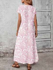 YHHEMERY ROSE Vestido largo de mujer estilo bohemio con estampado, cuello redondo, manga corta tipo murciélago, bajo acampanado, informal y multicolorYHH - Multicolor 2 - Ver 2
