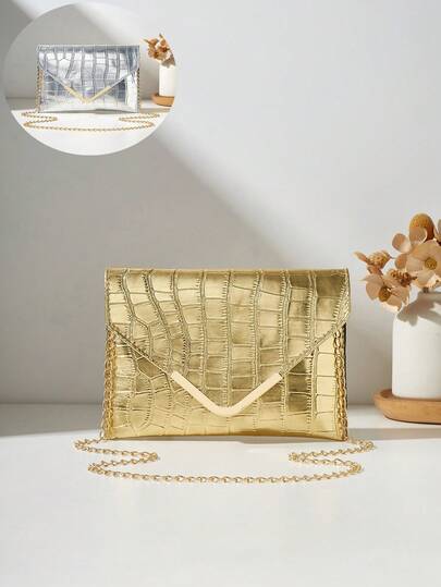 Fashionable Minimalist Casual Multipurpose Handbag, Phone Pouch, Envelope Bag, Wallet, Suitable For Commuting, Travel, Sports, Personalized Gift, Campus, Cute Coin Purse, Foldable Bag, Running Pouch, Valentine's Day Custom Gift, Crossbody Bag, Campus Style Wallet, Coin Purse, Lipstick Bag, Key Holder, Gold Crocodile Texture Wallet, Date Night, Shopping, Evening Party Small Wallet