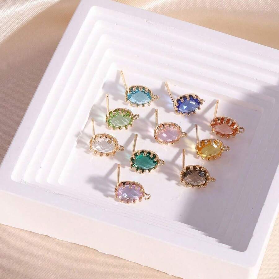2个铜边多爪水晶玻璃椭圆形耳环吊坠，带孔，DIY手工耳环饰品制作材料 - 彩色 - 查看 1