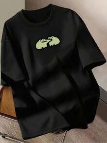 New Y2K Style Women's Casual Summer T-Shirt With Cartoon Frog Print - Soft And Breathable Fabric, Round Neck, Machine Washable For Spring, Summer And Autumn, Frog T-Shirt, Seasonal Fashion, Fun Design T-Shirt, Medium Elasticity Fabric, Daily Wear, Retro Fashion, Comfortable Fit, Printed Top, For Fashion Lovers - Unisex Loose Cotton Short Sleeve T-Shirt With Round Neck, Vintage Urban Style - 黑色 - 查看 12