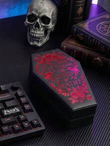 Gothic Coffin Jewelry Storage Box, Black With Red Embossed Design, Portable Jewelry Organizer For Rings, Necklaces & Earrings, Perfect Goth & Alt Gift - Multicolor - View 8