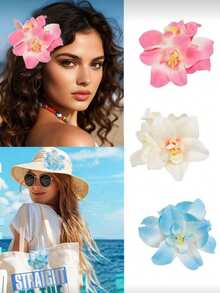 6 piezas/4 piezas/3 piezas/1 pieza Pinzas para el cabello con flores de playa para mujer, accesorios para el cabello de unicolor elegantes y versátiles en blanco/rosa/amarillo/rojo/azul teñido anudado, adecuados para uso diario, casual, fiesta, playa, vacaciones - coleta, moño, lavarse la cara, maquillaje - Multicolor - Ver 2