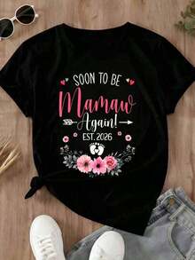 Nueva Temática de Verano 2026: Camiseta Blanca con Estampado Floral y de Corazones "Pronto Seré Mamá de Nuevo Est. 2026" para Anuncio de Embarazo y Celebración Familiar - Estilo - Ver 4