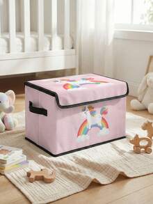 1pc Large Capacity Foldable Storage Box, Pony Pattern Printed Covered Storage Basket With Handle, Multipurpose Storage Container For Nursery, Bedroom, Baby Clothes, Underbed, Toys - Multicolor - View 13