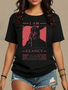 Figura artística que expresa la dualidad entre identidad y libertad con tonos rojizos intensos que evocan fuerza interior y búsqueda personal camiseta de mujer con estampado moderno y mensaje profundo ideal para atuendos urbanos - Negro - Ver 1