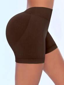 Short cycliste de yoga TCVC pour femmes, sans couture, taille haute en V, effet fesses sculptées, sport - Marron - Voir 5