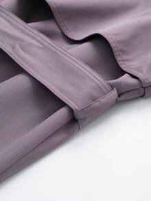 Abrigo trench de manga larga de uso diario versátil y casual con cintura anudada de unicolor para mujer - Púrpura neblina - Ver 5