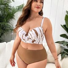 Swim Lushore Plus Size Underwire Padded 3-Piece Bikini Sets - Azul y blanco - Ver 5