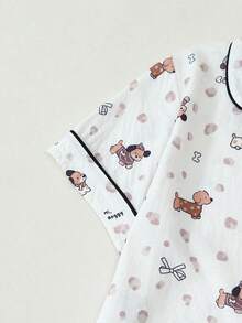 Set Piyama Wanita Lengan Pendek Berkerut Motif Anjing - Aprikot - View 3