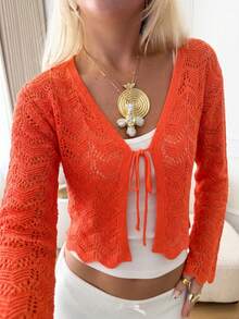 Blusa de punto minimalista y elegante para mujer, estilo casual y chic, para primavera/verano - Naranja - Ver 3