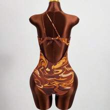 Summer Beach Marble Print Cut Out One Shoulder One Piece Swimsuit - Dorado - Ver 8