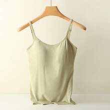 Women's Long Modal Tank Top With Cups, Open Back, Basic White - Green - View 1