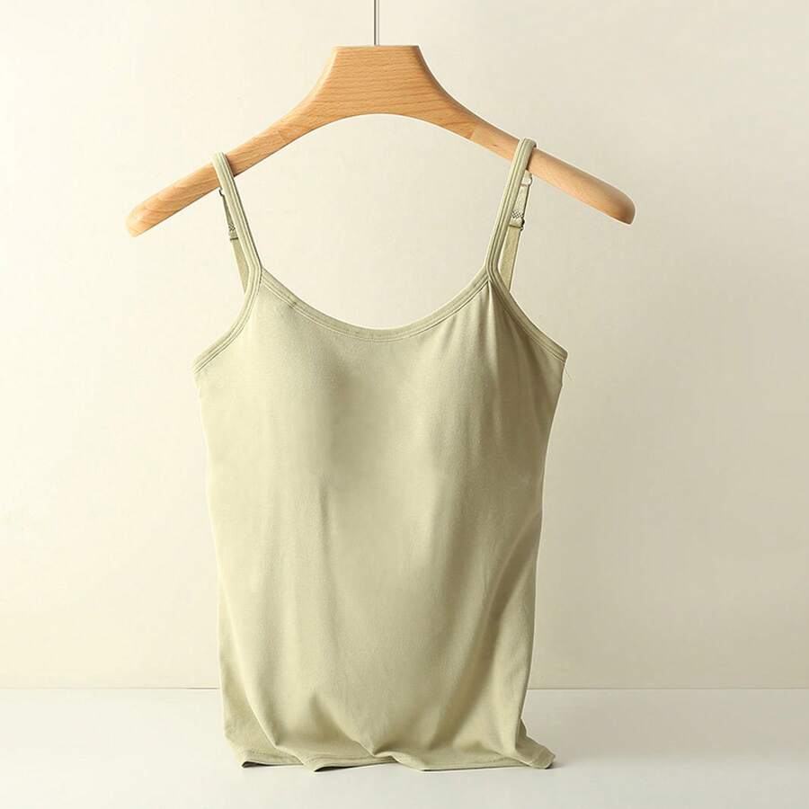 Women's Long Modal Tank Top With Cups, Open Back, Basic White - Green - View 1