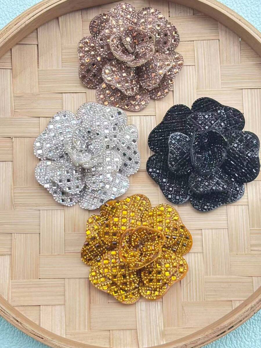 1pc Shiny Rhinestone Fabric Patch, DIY Clothing, Shoes, Bags, Home Decor Accessories, Multi-Color Sewing Embellishment - Flower Series - View 1