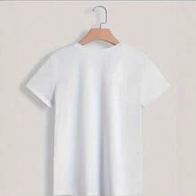 Camiseta de manga corta con estampado de gato, blanca, de algodón puro, hombro regular, nuevo estilo de verano. - Blanco - Ver 3