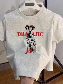 灰色女款短袖T恤 夏季新款韓系Ins風 DRATIC 大麥金斑點印花修身百搭上衣 顯瘦日常通勤休閒打底衫 - 淺灰色 - 查看 2