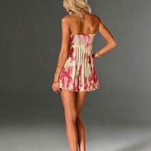 TRNDY Romantic Pleated Floral Print Twist Front Mini Dress, Suitable For Spring/Summer Vacation - Marrón - Ver 10
