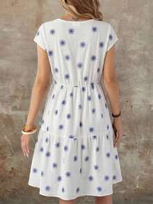 Vestido midi de manga corta, cuello redondo y corte holgado para mujer, adecuado para el verano - Multicolor 5 - Ver 2