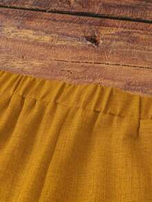 Blusa casual de mujer con decoración de volantes y mangas de campana asimétricas, Pantalones rectos casuales de mujer con cintura elástica, bolsillos laterales y pierna corta, color azul - Amarillo - Ver 5