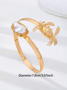 1 chiếc vòng tay mạ vàng hình cua và ngọc trai giả kiểu Baroque dành cho nữ, trang sức vòng tay hở tối giản, vòng tay phong cách mùa hè đi biển. - Nhiều màu - Xem 3