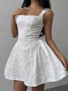 Vestido de verano blanco sin mangas, de unicolor, de largo midi, simple y casual para uso diario - Blanco - Ver 6