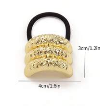3件組女用金屬髮箍，金色髮圈，金屬幾何金色髮箍，不傷馬尾的彈性髮飾，馬尾髮圈髮箍，用於髮型設計的髮帶髮圈 - 金色 - 查看 4