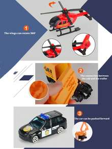 1:64 Alloy Plastic 4pcs Set, Scene Simulation Interactive Inertial Transport Toy Vehicle Set, Children's Toy Cars, Gift For Boys & Girls, All Accessories Random, No Battery Required - Multicolor - View 4
