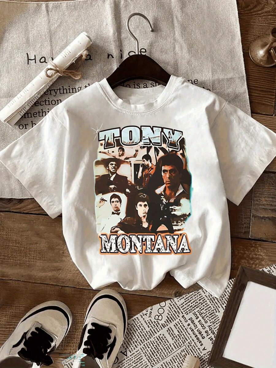 Women's Vintage Style Short Sleeve T-Shirt With TONY, Print And Round Neck - Women's Clothing, Comfortable Fit, Classic Design, 100% Breathable Cotton. - 白色 - 查看 1