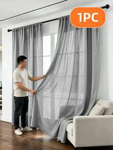 1 pieza/2 piezas Cortinas vaporosas con aspecto de lino, paneles de cortinas semitransparentes con textura de lino sintético para sala de estar y dormitorio, cortinas vaporosas con textura de lino mezclado que filtran la luz para decoración del hogar, cortinas vaporosas con textura de lino sintético modernas para sala de estar, dormitorio y decoración del hogar - Gris - Ver 1