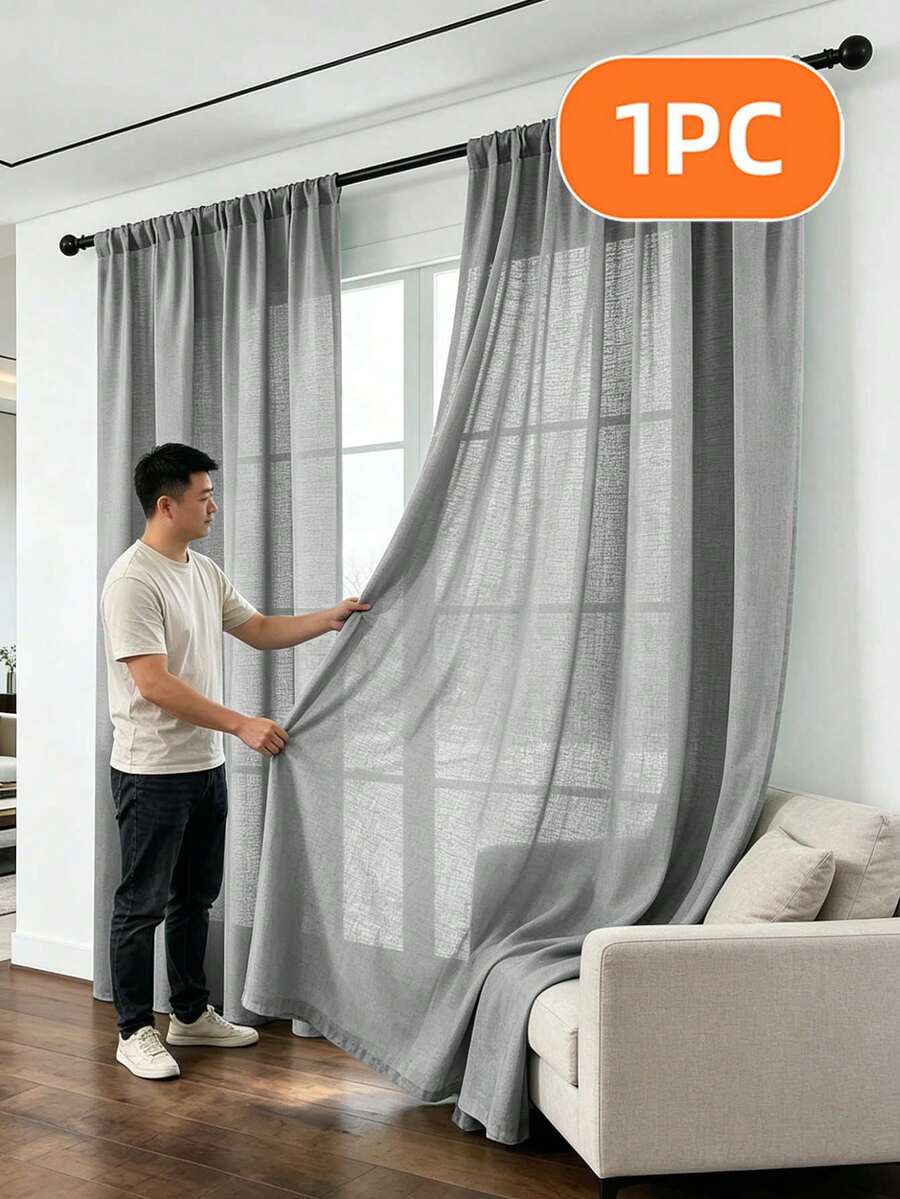 1 pieza/2 piezas Cortinas vaporosas con aspecto de lino, paneles de cortinas semitransparentes con textura de lino sintético para sala de estar y dormitorio, cortinas vaporosas con textura de lino mezclado que filtran la luz para decoración del hogar, cortinas vaporosas con textura de lino sintético modernas para sala de estar, dormitorio y decoración del hogar - Gris - Ver 1