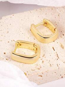 1 Pair Minimalist Teardrop Earrings, Thick Gold-Tone Teardrop Earrings, U-Shaped Earrings, Oval Earrings, Fashionable Elegant Lightweight Delicate Jewelry For Women, Ideal Gift For Her - U Shape - View 3