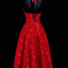 ICON Deep V-Neck Bowknot Strap Jacquard Palace Style Romantic Satin Dress White Dresses For Women - Rojo - Ver 7