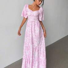 Summer Short Sleeve Vacation Beach Music Festival Pink Floral Dress - Rosa Oxidada - Ver 2