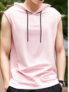 Hooded Tank Top In 100% Cotton Mesh - Rusty Rose - View 7