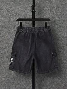 Minimalist Men's Summer Washed Distressed Vintage Pocket Cargo Shorts - Black - View 3