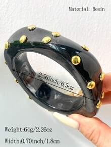 Gothic Black Rose Wide Bracelet, Vintage Silver Line Wrapped Exaggerated Bangle, Women Punk Style Accessory - Multicolor a - View 5