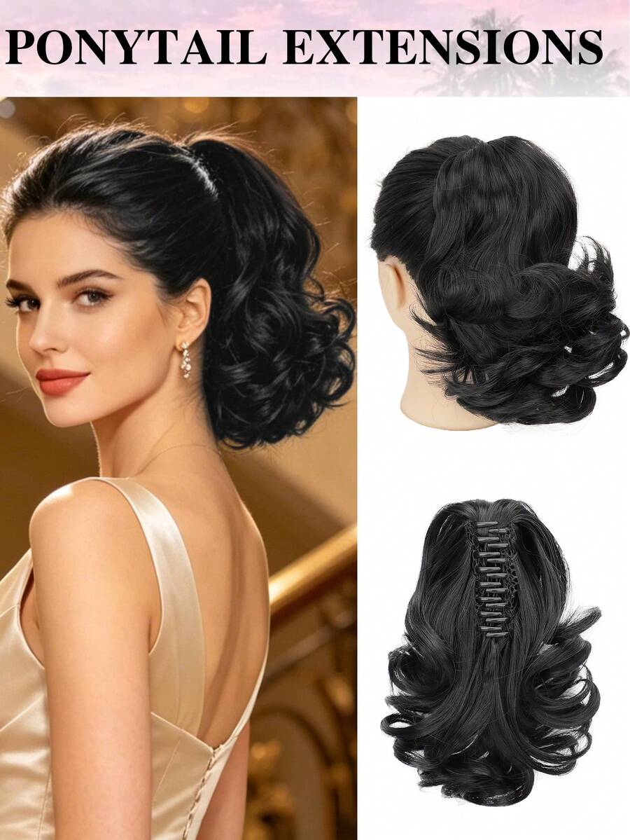 Extensión de cola de caballo de 10 pulgadas - Extensiones de cabello con cola de caballo ondulada, extensión de cola de caballo con pinza, extensiones de cabello sintético con cola de caballo, colas de caballo con clip para mujeres - Multicolor - Ver 1