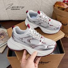 Striped Casual Sports Lace-Up Mesh Patchwork Gym Running Comfortable Couple Outfit - Grayish Red - View 5