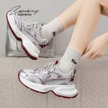 Striped Casual Sports Lace-Up Mesh Patchwork Gym Running Comfortable Couple Outfit - Grayish Red - View 9