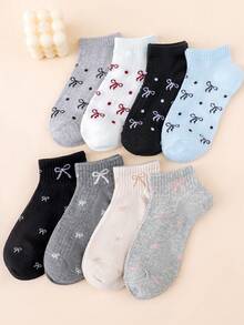 8 Pairs Random Cute Bow Design Minimalist Casual Sports Versatile Fashion Women Short Socks - Multicolor - View 4