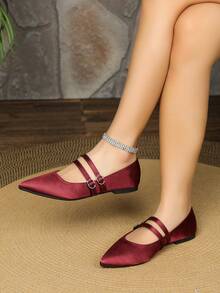 Plus Size Women's Flat Pointed Toe Slip-On Shoes, Versatile Spring/Autumn Casual Soft Bottom Comfortable Loafers - Burgundy - View 11