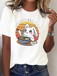 Camiseta de mujer HOPELESS RAMENTIC de conejo, pura y cómoda - Blanco - Ver 2
