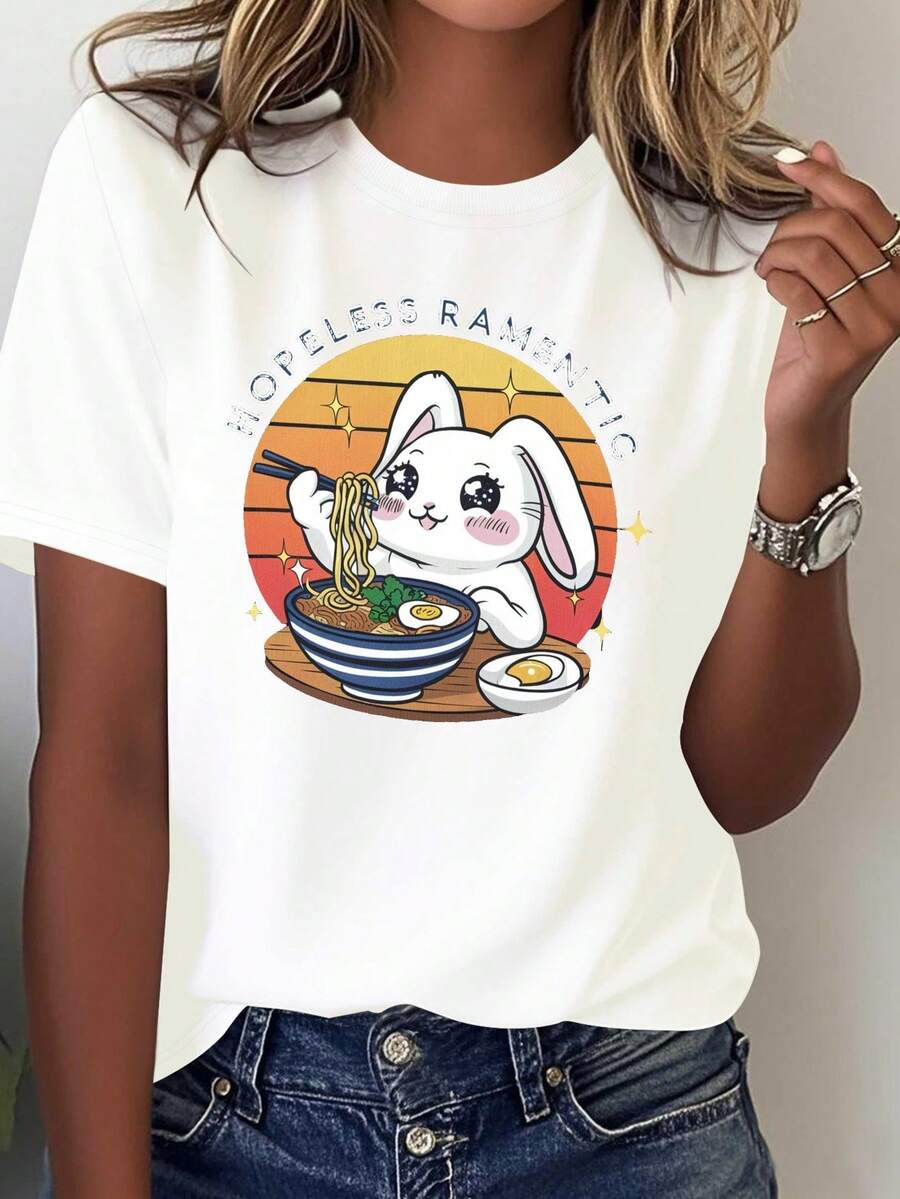 Camiseta de mujer HOPELESS RAMENTIC de conejo, pura y cómoda
