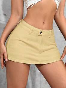 Tall Minifalda vaquera ultracorta, de moda para el verano - Amarillo - Ver 3