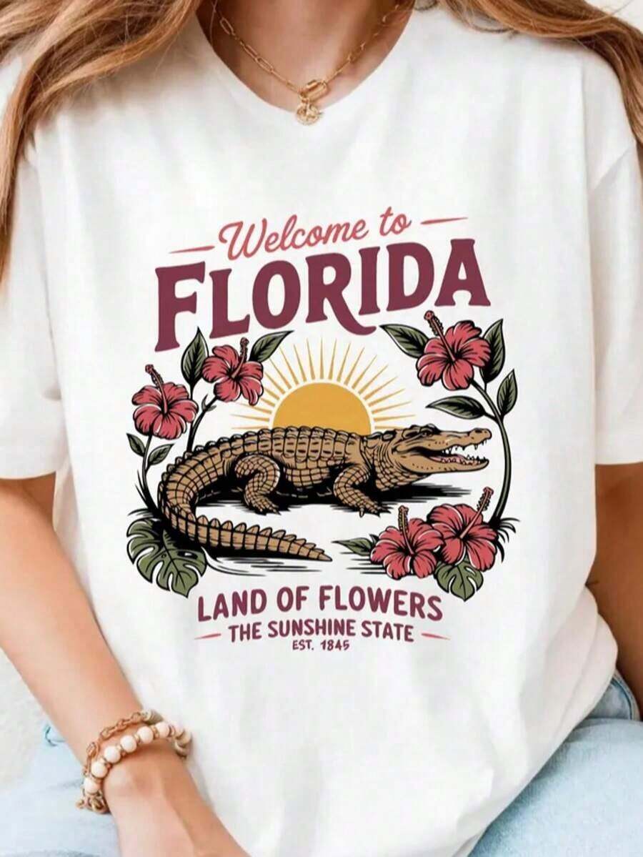 Camiseta Comfort Colots Florida, Camiseta Florida, Camiseta con Gráficos Estéticos, Camiseta Sunshine State Florida, Regalo de Camiseta de Verano, Camisetas Oversize de Verano para Mujer, Vestidos para Mujer - Blanco 003 - Ver 1