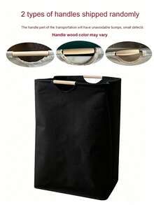 1pcNo More Flimsy Baskets! Sturdy Black Laundry Bin With Wood Handles, Large Capacity & Collapsible For Dorms & Small Spaces - Black - View 3