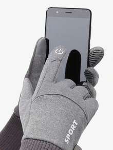 1 Pair Men Outdoor Sports Waterproof Gloves, Touchscreen With Plush Lining, Windproof, Suitable For Driving, Cycling, Autumn/Winter - Switch Black - View 8